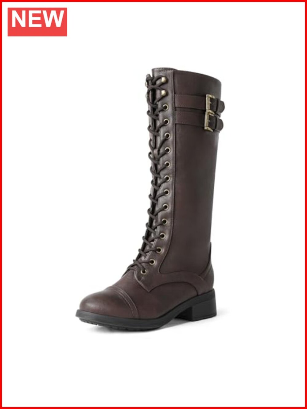 DREAM PAIRS Knee High Riding Combat Boots Faux Leather Faux Fur Lined